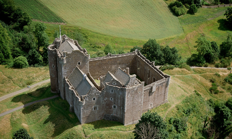 An aerial view of Doune Castle.